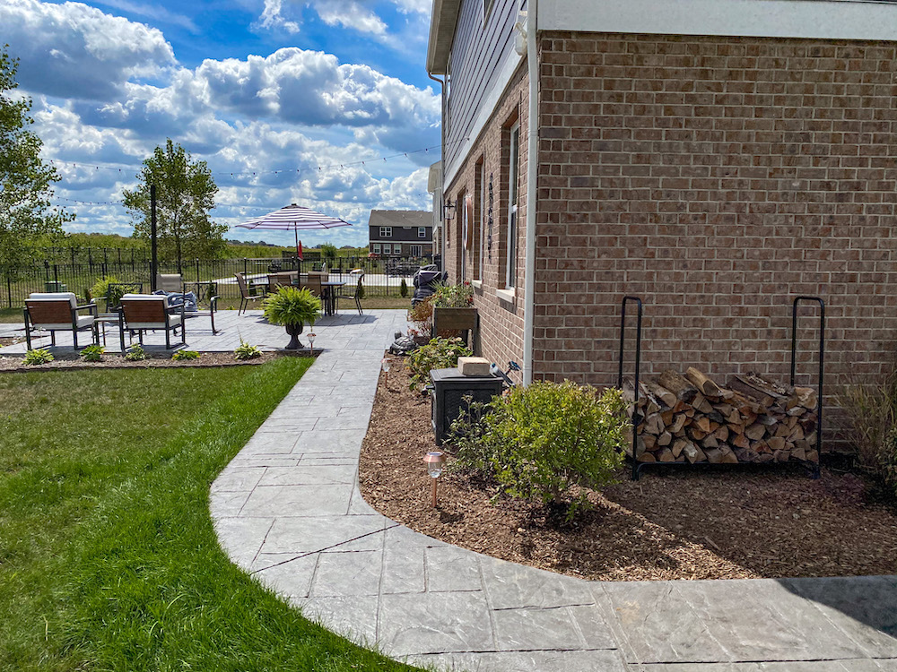 Stamped Concrete Walking Path and Landscaping