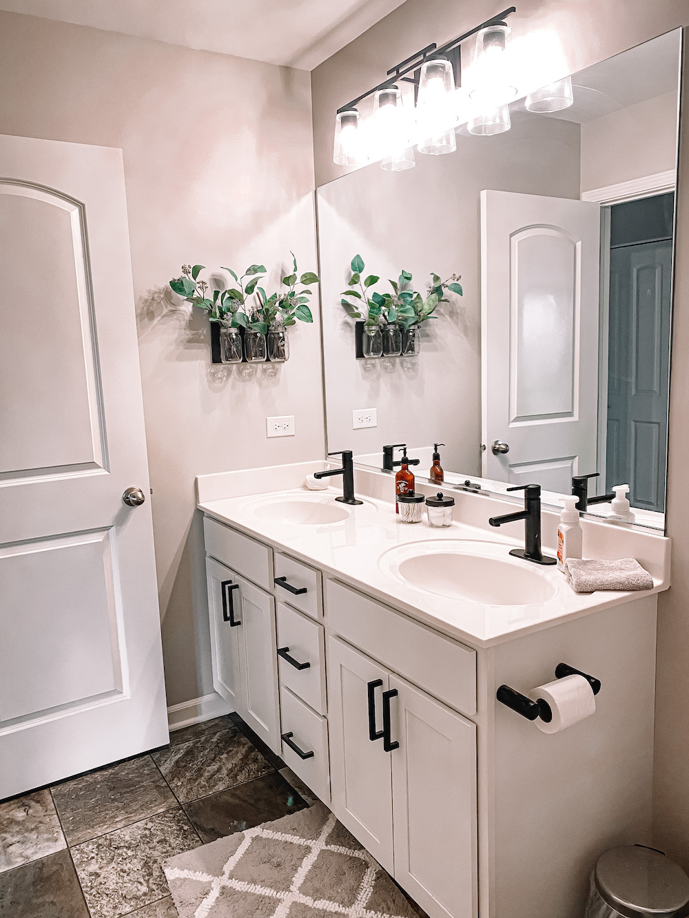 White Boho Farmhouse Bathroom Vanity