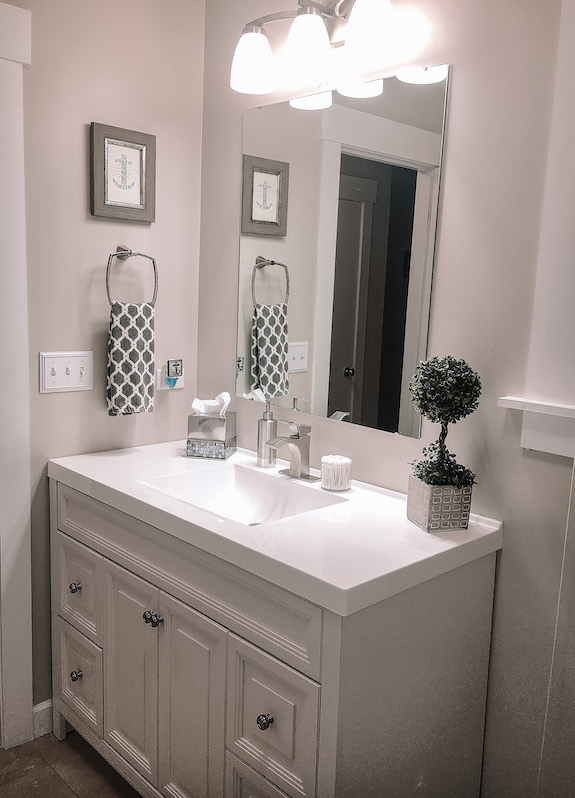 Modern White Bathroom Remodel Vanity